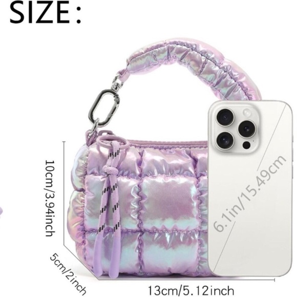 Women's Light Purple Cute Mini Quilted Wristlet Gift Pouch Puffer Evening Bag - Picture 4 of 7